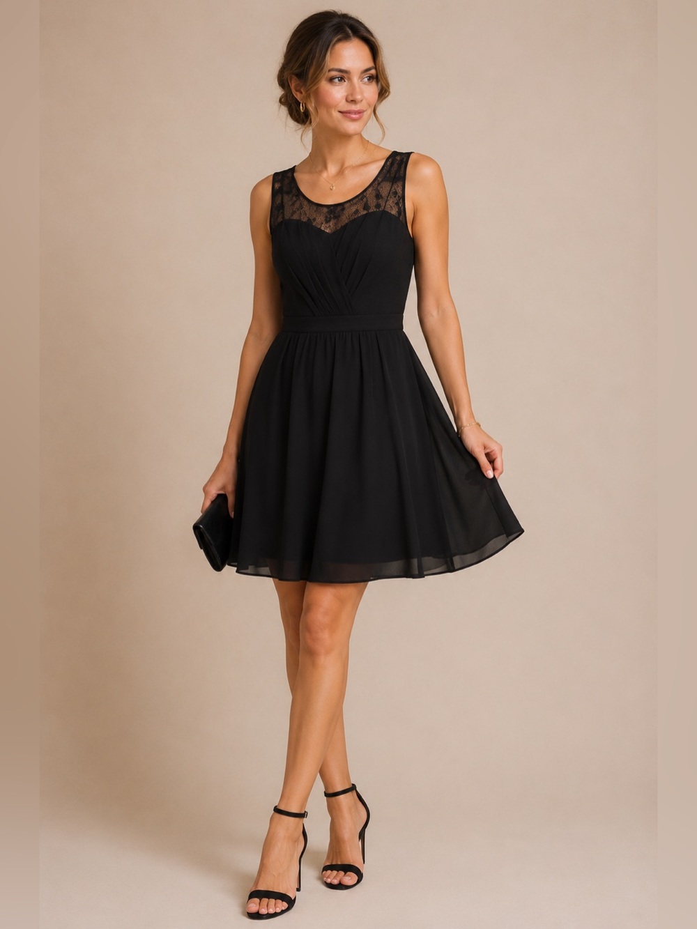 Express Black Lace Overlay Fit & Flare Cocktail Dress Size 6